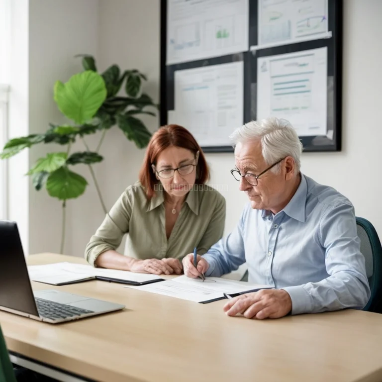 Elderly couple discussing policy options with advisor